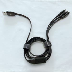 Cablul 3 IN 1 TPE Încărcarea carcasei de aluminiu plat USB 2.0 Micro până la fulger Cablu de date micro USB tip C